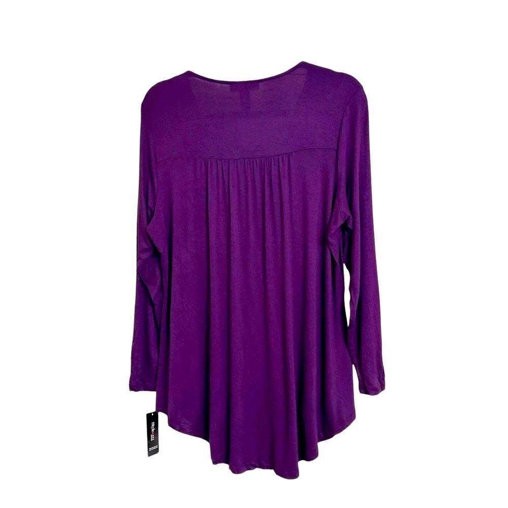 Style & Co Blouse Size OX Paisley Floral Velvet Front Panel Long Sleeve Top New - Picture 2 of 13